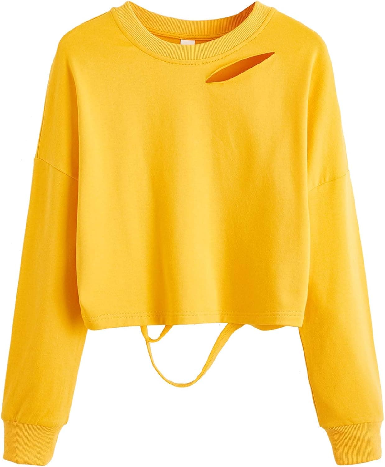 SweatyRocks Women's Long Sleeve Crop Tops Distressed Ripped Cut Out Pullover Sweatshirt