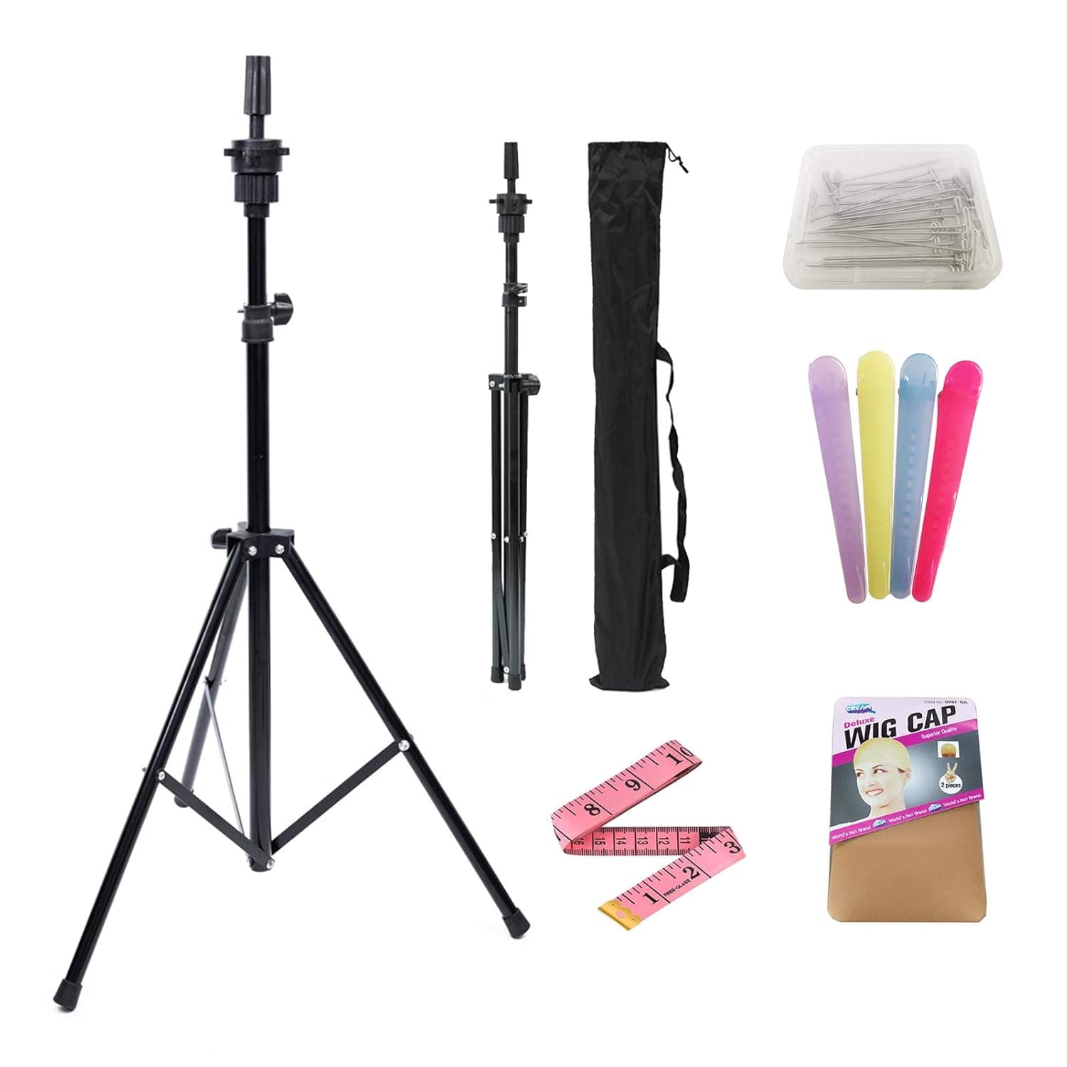 Wig Stand Tripod Adjustable Mannequin Head Stand for Canvas Head Styling Wig Head Stand for Making Wigs for Cosmetology Training Head Block Head