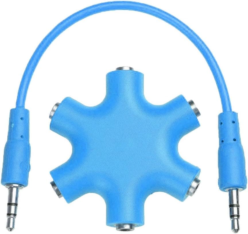 Conwork 3.5mm Stereo Audio 1-in to 5-Out Multi-Port Headphone/Headset Splitter Adapter Connector Music Sharing Device for MP3 Player -Blue