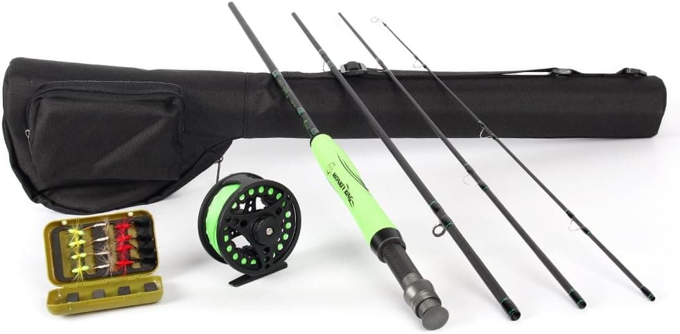 ICEWEI Travel Fly Fishing Rod and Reel Combos 4Piece Fishing Rod Blanks with 5-6wt Fly Fishing Line Weights Trout Salmon Fly Fishing Reels Pole Outfit in Lake Stream