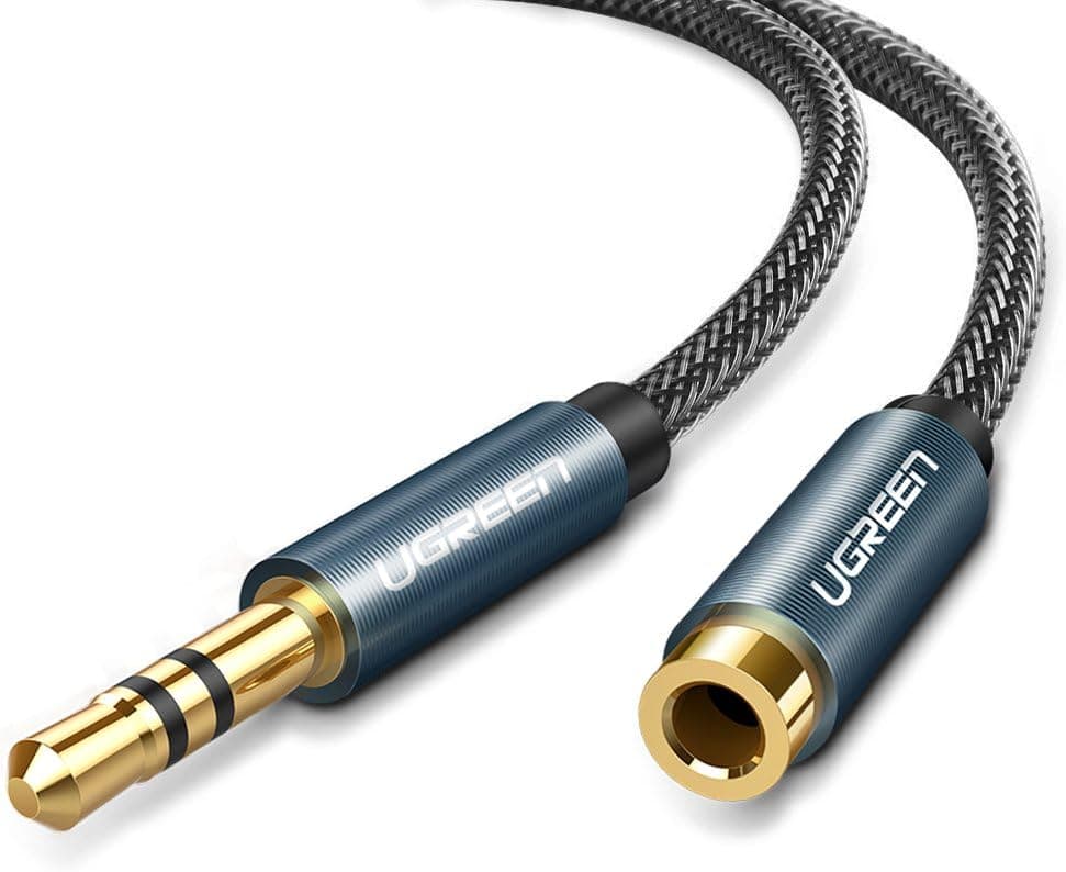 UGREEN 3.5mm Male to Female Extension Stereo Audio Extension Cable Adapter Gold Plated Compatible for iPhone iPad Smartphones Tablets Media Players Blue Nylon Braided 6FT