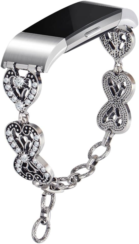 somoder for Fitbit Charge 2 Bands, Vintage Chain Jewelry Bracelet with Rhinestone Bling for Fitbit Charge 2, Ajustable 5.7" - 9.1"