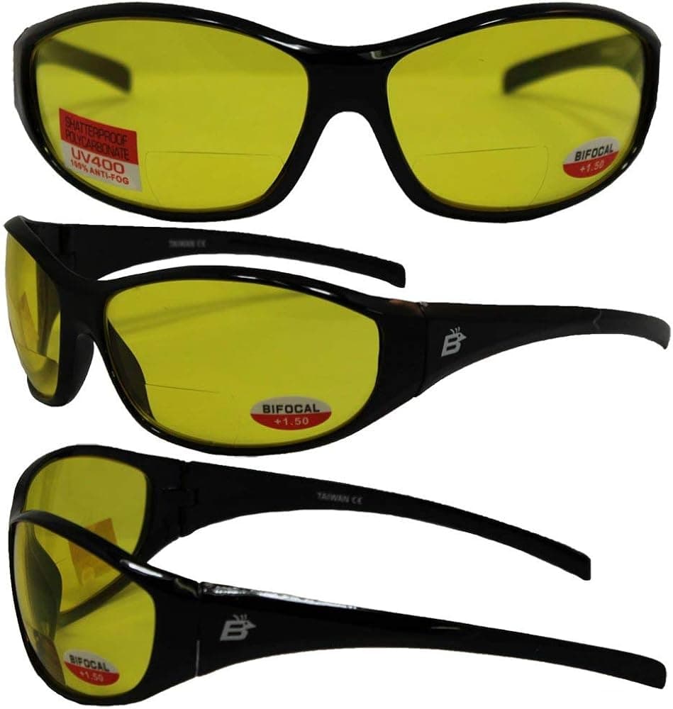 Sparrow Bifocal Safety Glasses By Birdz - Black Frames 1.5 Yellow Lenses