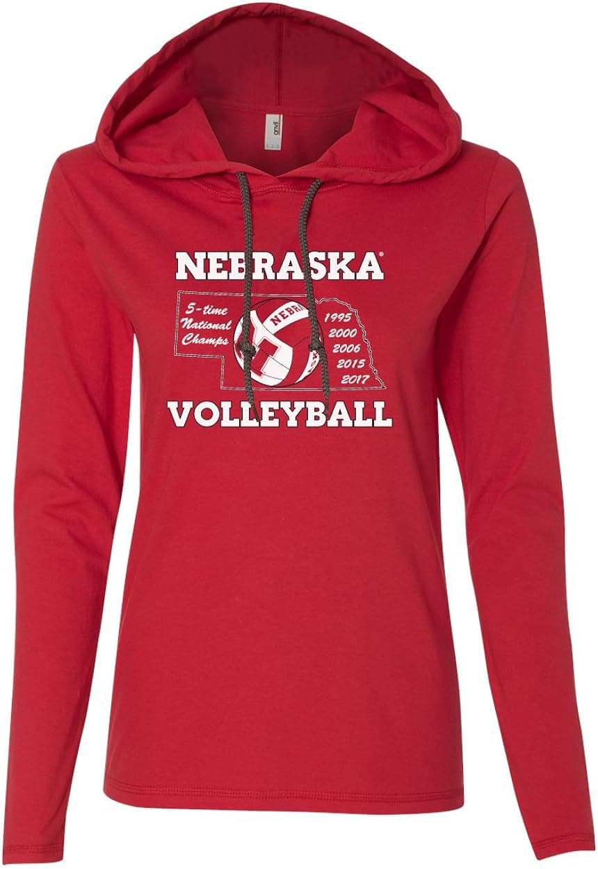 CornBorn Womens Nebraska Huskers Volleyball Long Sleeve Hooded T-Shirts