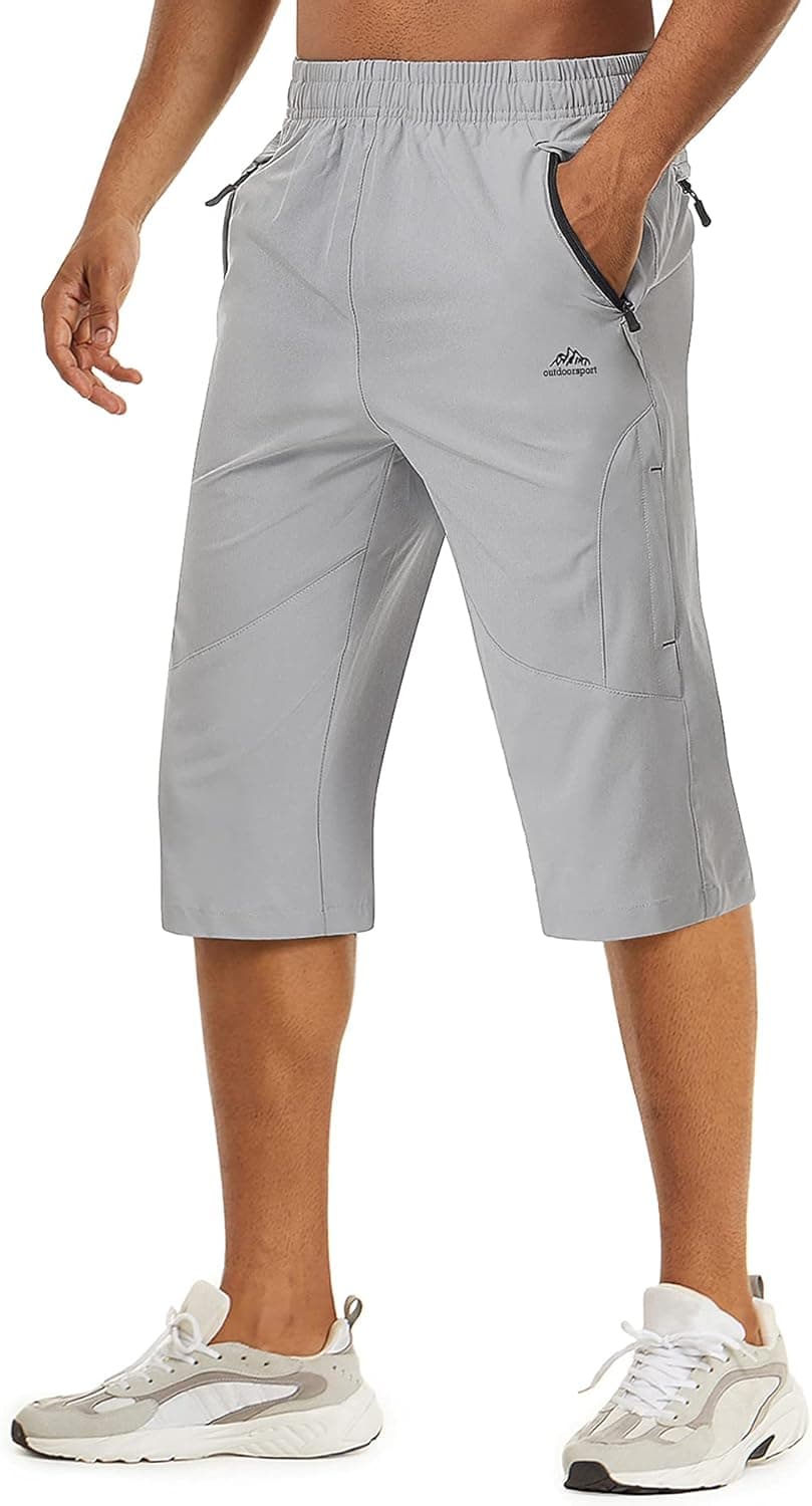 TACVASEN Men's Quick Dry Hiking 3/4 Long Capri Shorts Athletic Workout Running Shorts with Zipper Pockets