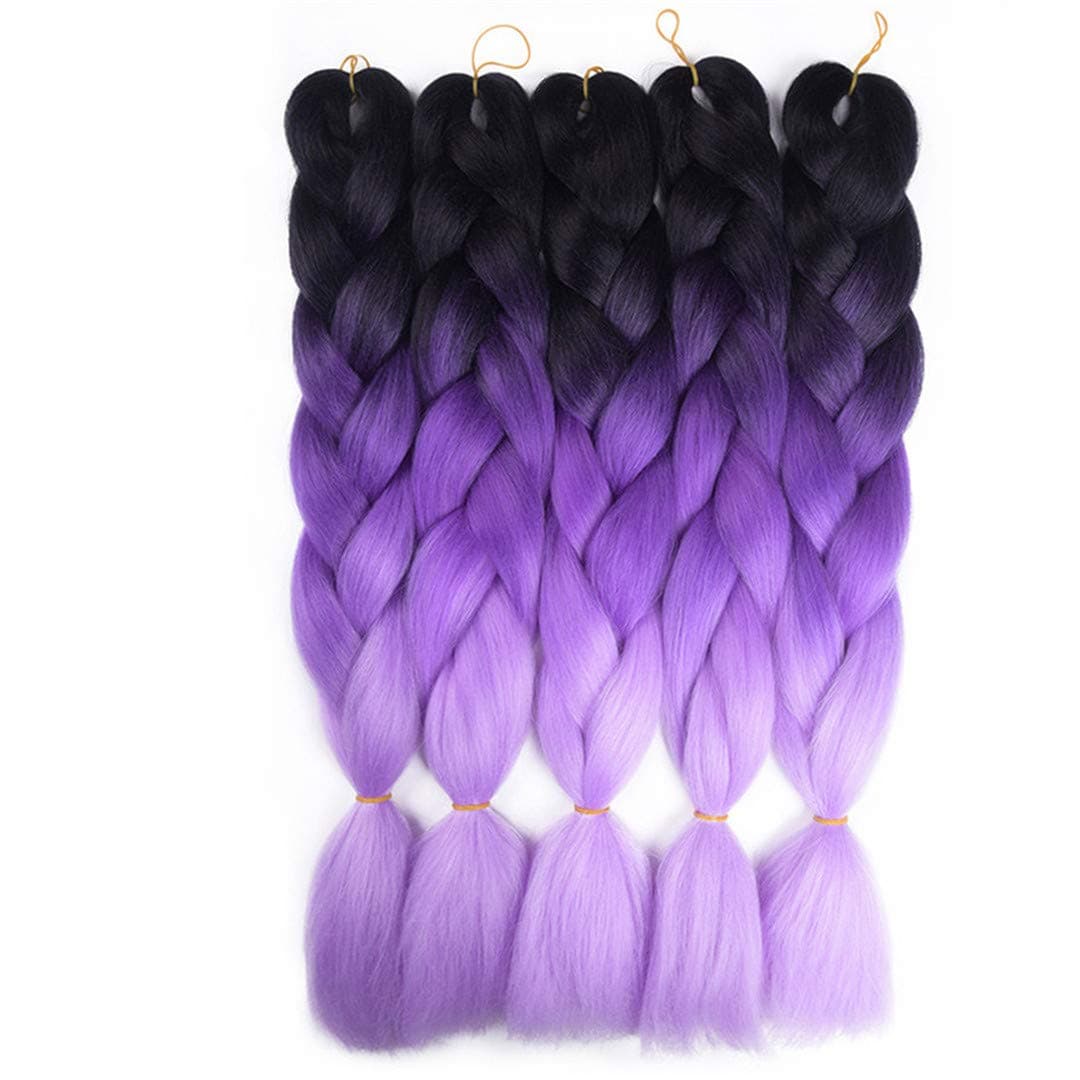 Kanekalon Ombre Braiding hair synthetic Crochet braids twist 24inch 5pcs/lot 100g Ombre two three tone Jumbo braid hair extensions Dreadlocks (black-purple-lavender)