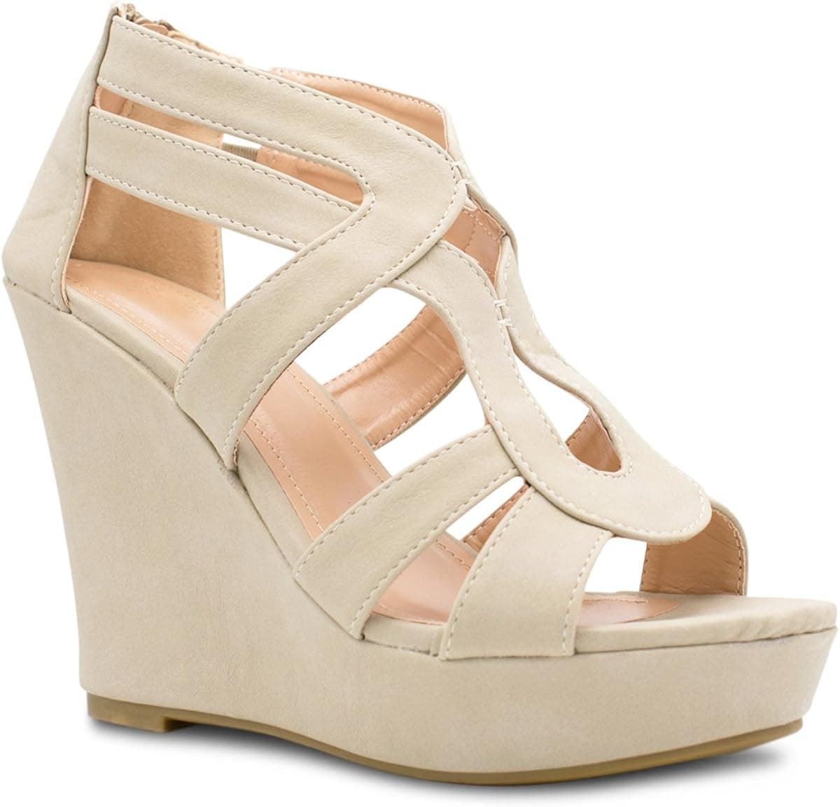 Premier Standard - Women's Open Toe Gladiator Strappy Buckles - High Heel Platform Wedge Sandals