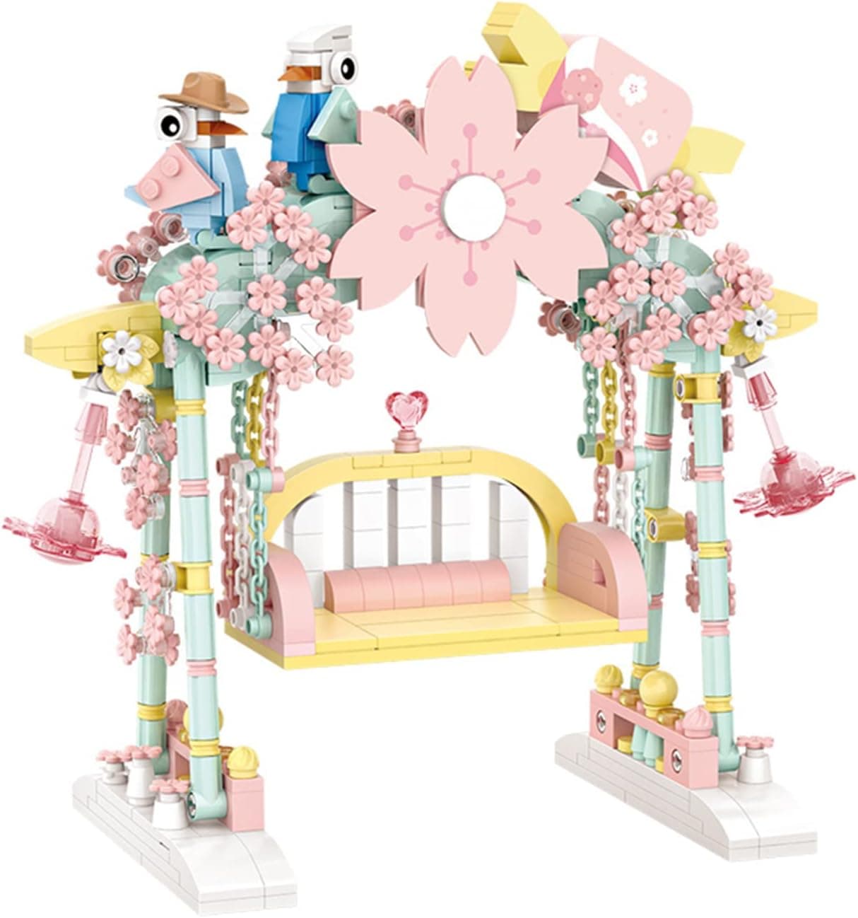 ANGFJ Girls Mini Building Block Swing Cherry Girls Building Kit Construction Educational Toy for Girls Age 6-12 and Up Contains Sakura Flower and Bird (626 Piece)