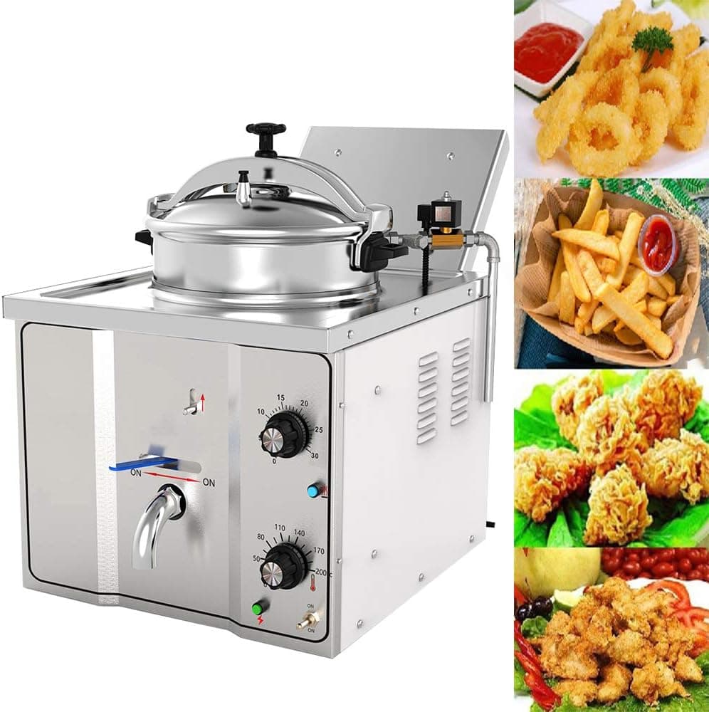 Commercial 304 Stainless Steel Electric Countertop Pressure Fryer 16L Stainless Chicken Fish Electricity-Saving Secure Reliable