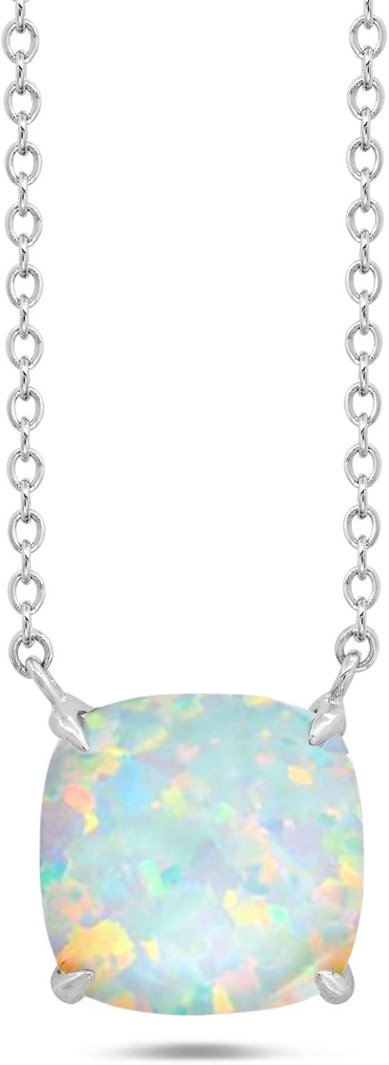 Cushion Cut 3 CT Birthstone Necklace for Women – 925 Sterling Silver Pendant Necklaces – 18 Inch Adjustable Chain, 8 mm Genuine Gemstone Solitaire with Lobster Claw by Nicole Miller Fine Jewelry