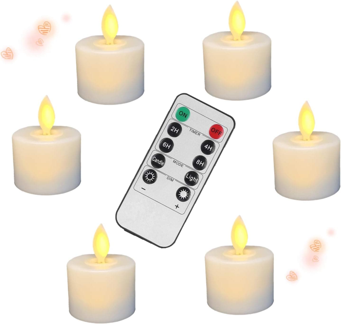 Set of 12 Flameless Ivory Mini Wax Dipped Flickering Amber LED Battery Timer Taper Candles (Beige)