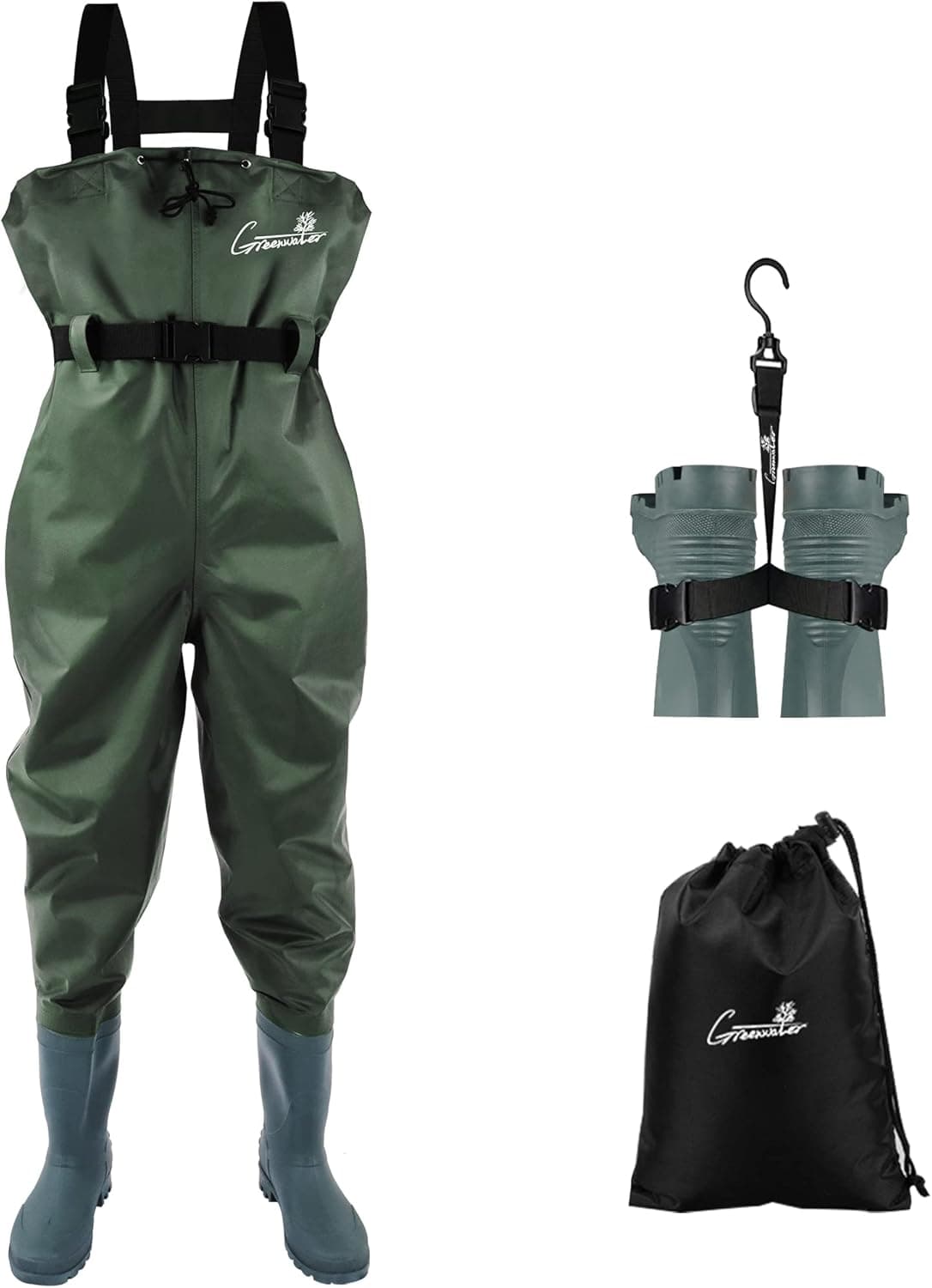 GREENWATER Fishing Chest Waders for Men Women with Boots Waterproof 2ply Nylon PVC Lightweight Bootfoot Waders for Hunting