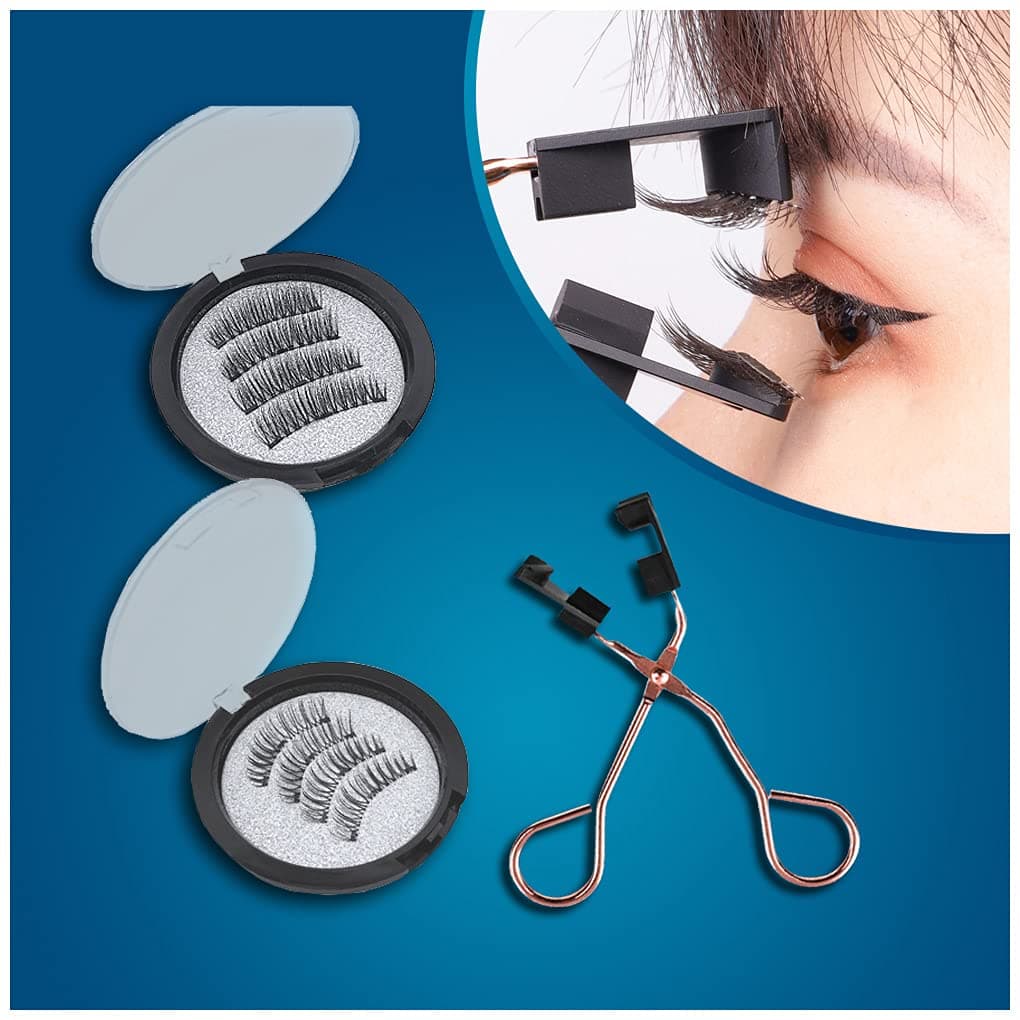 Three-magnet eyelash tool kit, gel-free electromagnetic eyelash curler, short eyelash set, 2 pairs, magnetic false eyelashes, magnetic eyelashes without eyelashes, natural and dense makeup