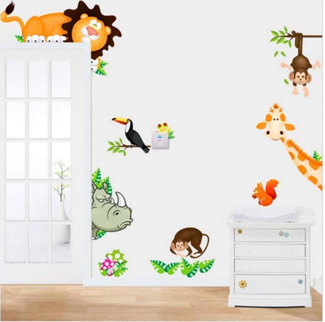 GUAngqi Giraffe Monkey Lion Zoo Kids Room Background Elegant Wall Stickers