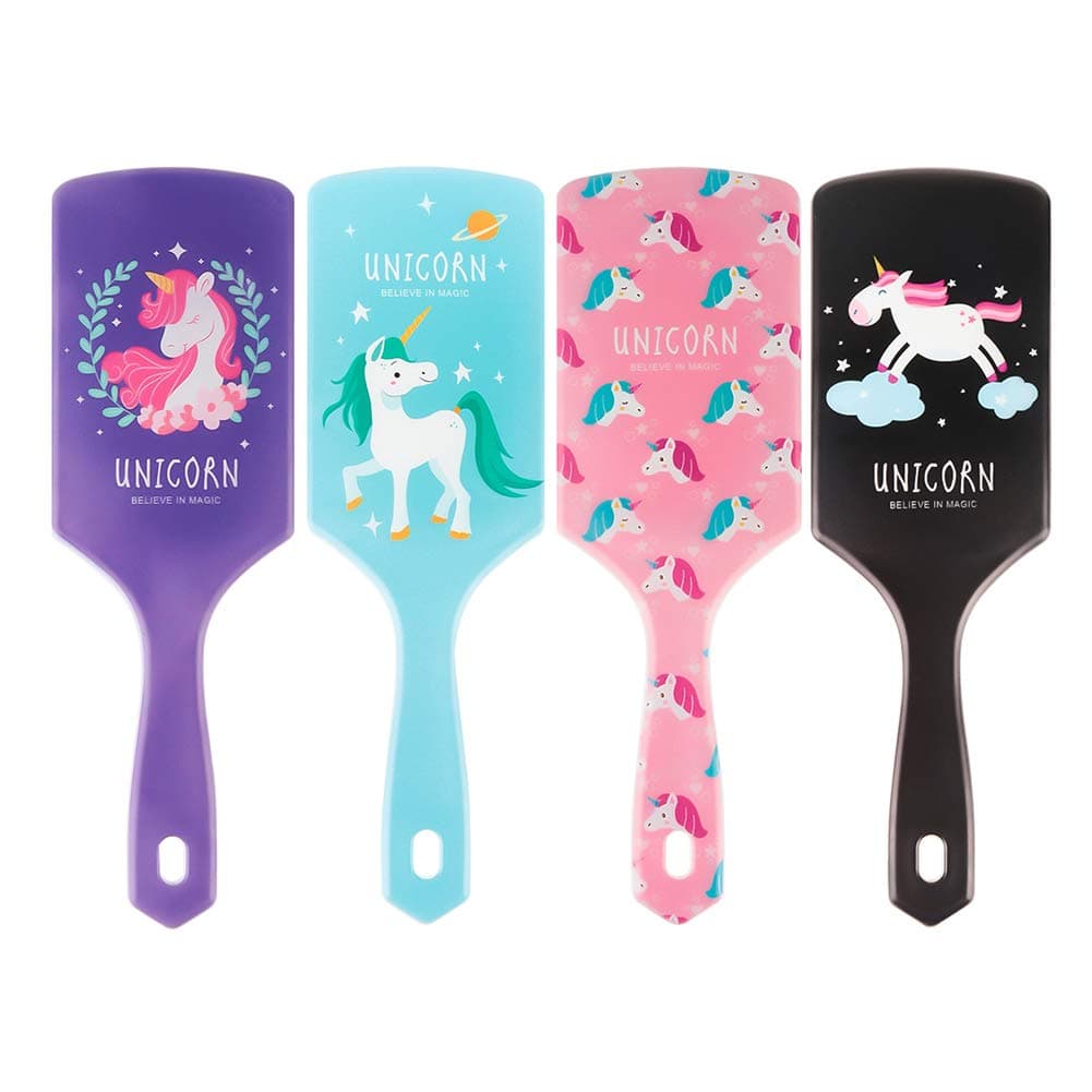 AhlsenL 4 Pack Detangler Hair Brushes, Anti-static Massage Comb Hair Brush for Women Girls Curly Straight Long or Short Hair Unicorn Pattern (Square)