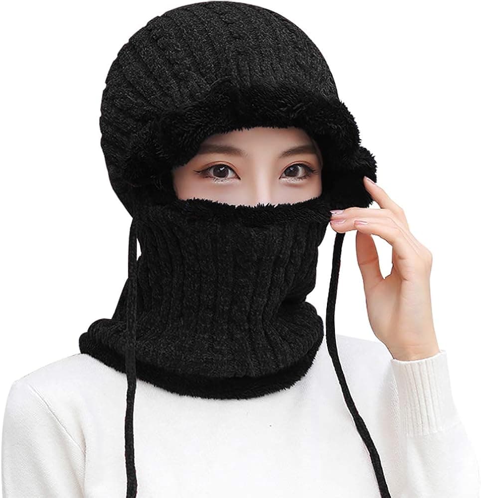 Winter Beanie Hat Scarf Set, Chenille Soft Warm Thick Knit Beanie Cap Hat Warm Knit Hat Thick Knit Skull Cap for Men Women