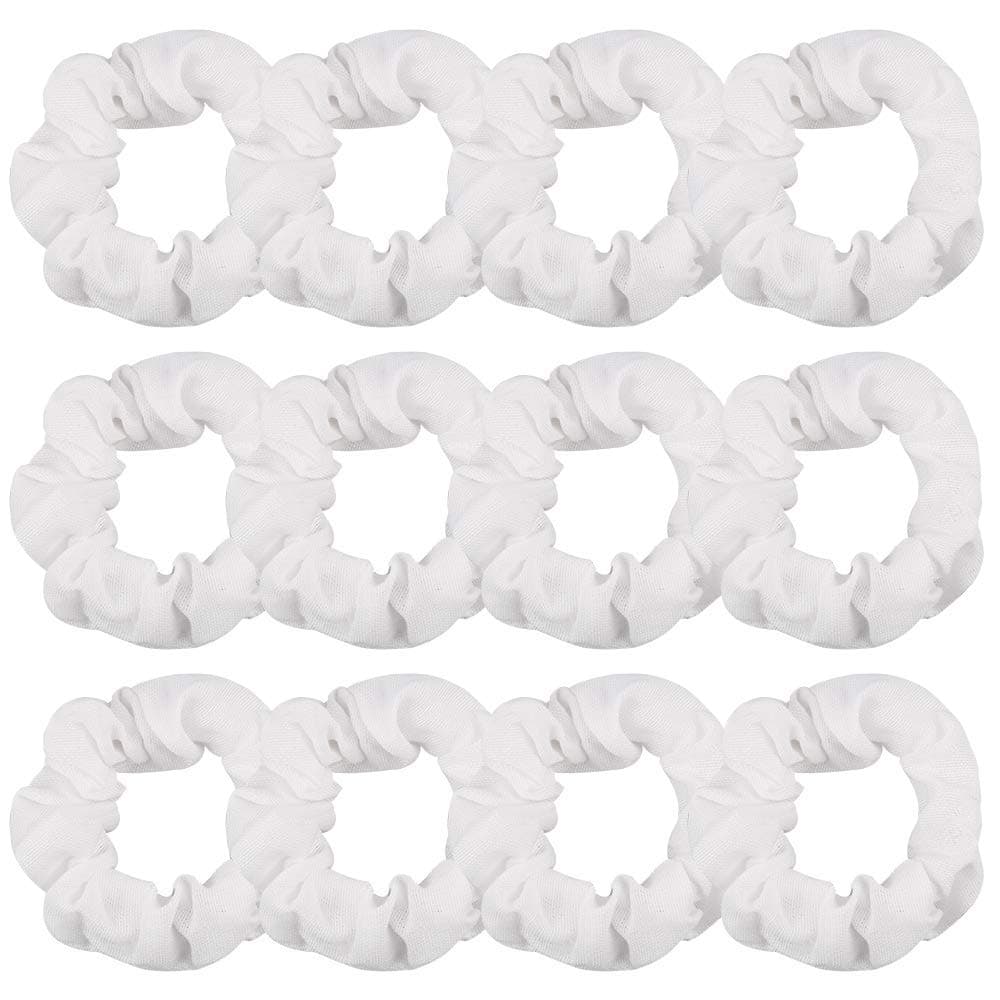 CAVETEE 12 Pieces White Scrunchies for DIY Tie Dye Cotton Scrunchies Elastic Solid Color Hairbands for Women and Girls