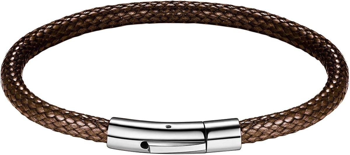 FOCALOOK Leather Bracelet for Men, Braid Leather Bracelet with Clasp Black/Brown Inspirational Bangle Bracelet Wristband for Boyfriend Husband Dad Brother Son Grandson