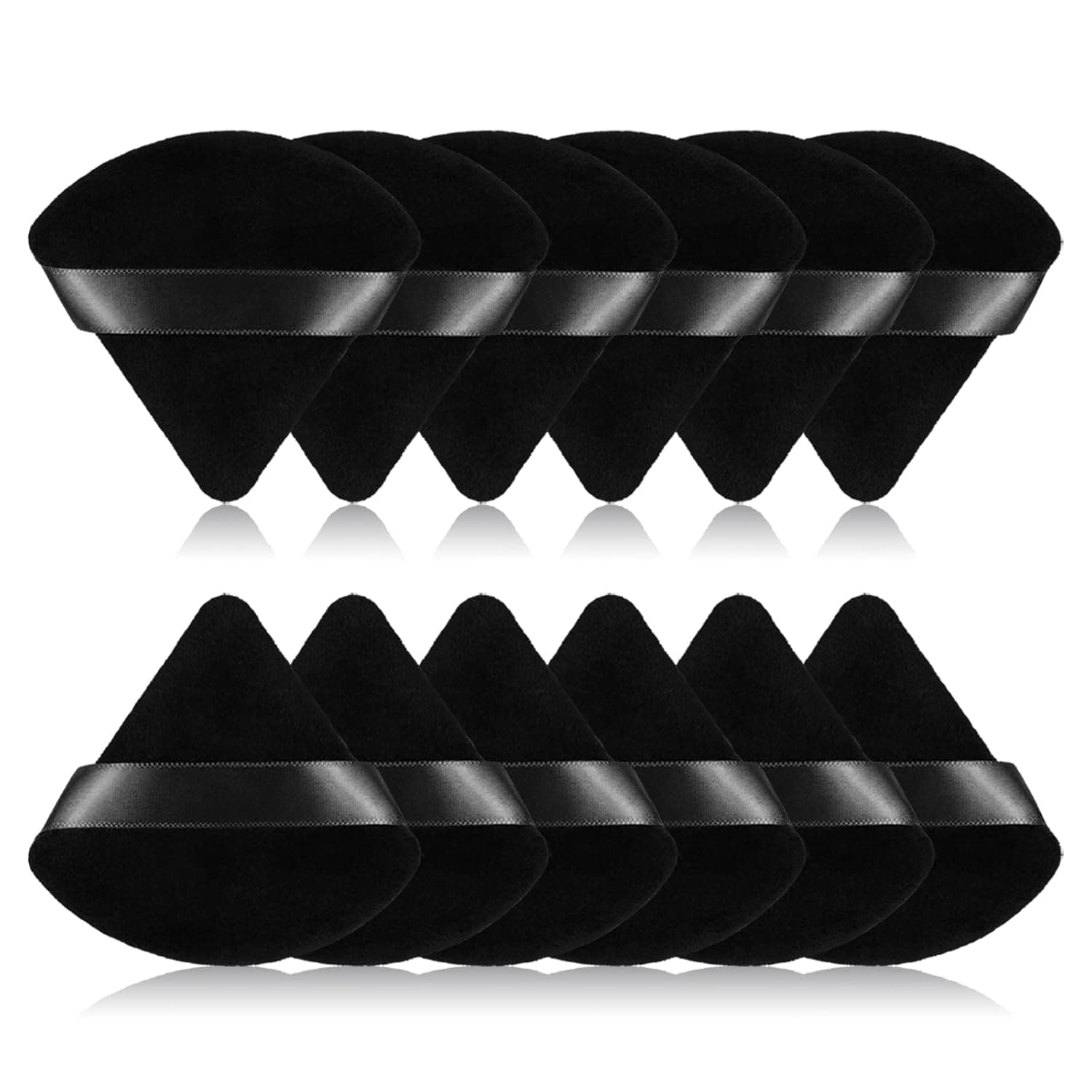 12Pcs of Triangular Powder Puff Makeup Sponges, Made of Super-soft Velvet, Designed for Contouring, Eye, and Corner, Beauty Blender Foundation Mixing Container. (Black)