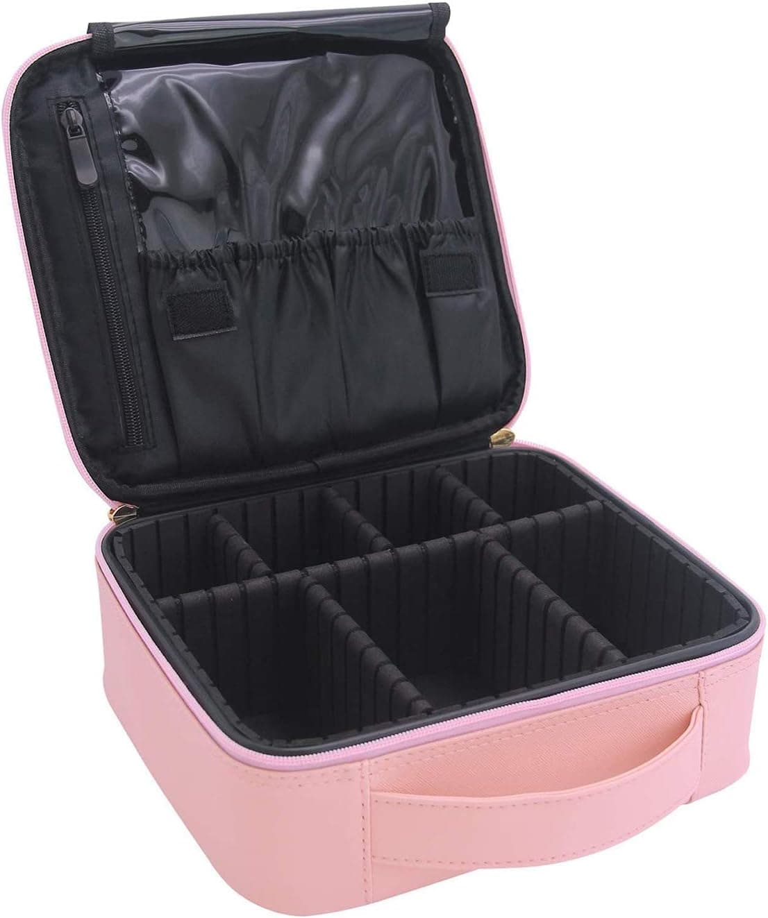 Pink Makeup Travel Case with Adjustable Dividers Large Makeup Organizer Train Case for Women Portable Cosmetic Storage Bag ,Tools Case