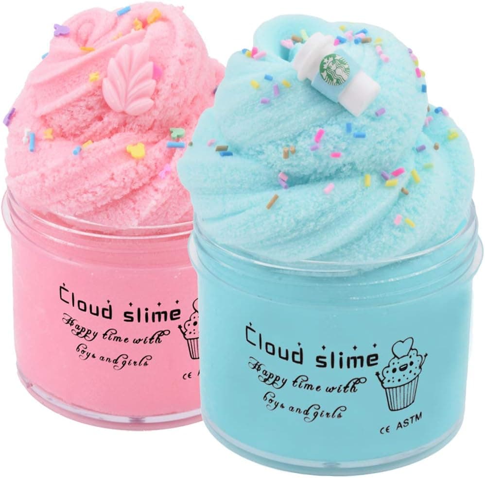 HUNDUN 2 Pack Cloud Slime Blue and Pink Cloud Slime Supplies Stress Relief Toy Scented DIY Putty Sludge Toy Gifts for Girls and Boys (Blue&Pink)