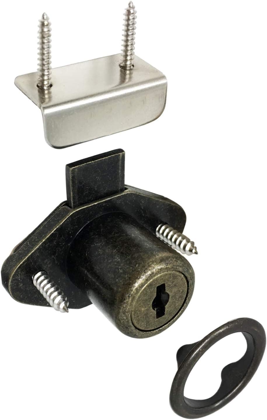 Desunia Office Desk Lock for Drawer & Door - 7/8" (.875") Bore - Antique Brass- Keyed Alike - Includes Escutcheon Trim Ring, Strike, & Screws - 1 Lock