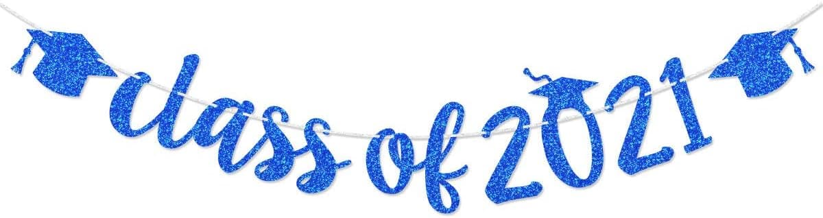 Class of 2021 Banner Dark Blue Glitter Graduation Banner for 2021 Graduation Party Decorations