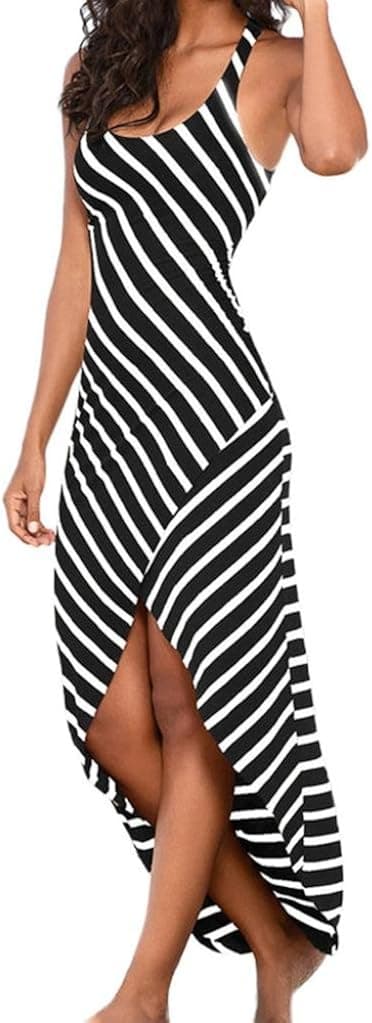 Women's Beach Dress, 2019 New Women Casual Sundress Sleeveless Stripes Loose Long Summer Dress by E-Scenery (Black, Large)