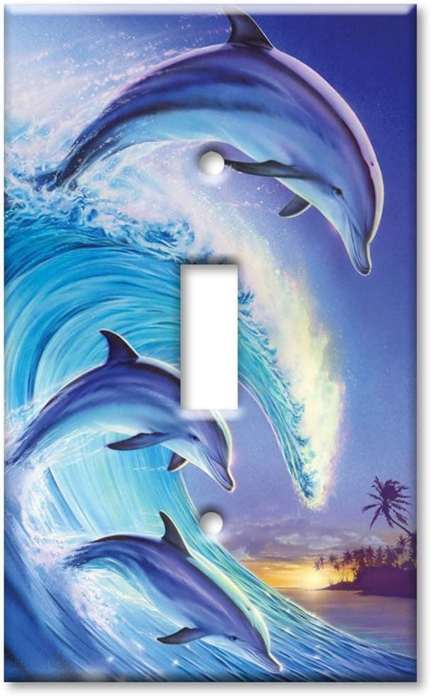 Single Gang Toggle Wall Plate - Dolphins in the Wave