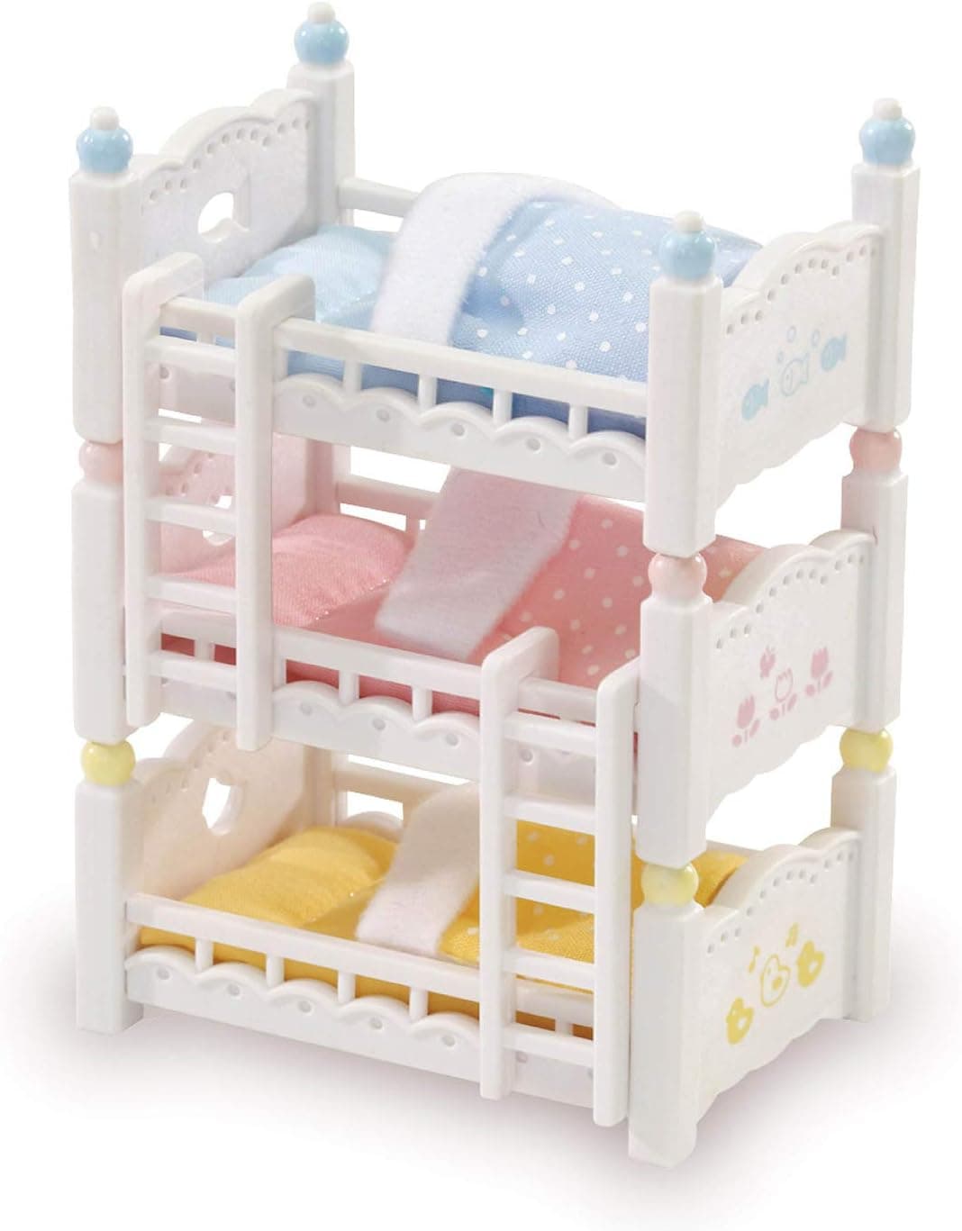 Calico Critters Triple Baby Bunk Beds, Dollhouse Toy Furniture, Multicolor, basic (CC2624), Set includes three beds, three mattresses with pillows, three blankets and two ladders