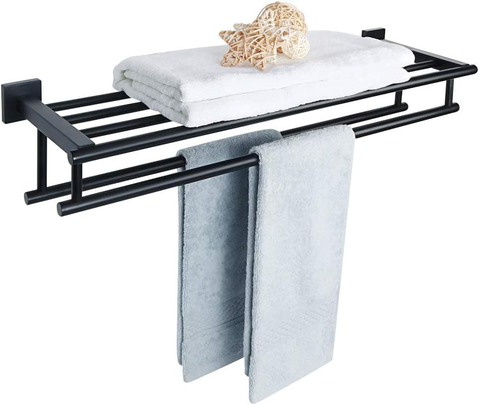 Alise Towel Rack,Towel Holder Towel Shelf with Double Towel Bars for Bathroom Lavatory,28-Inch SUS 304 Stainless Steel Wall Mount Towel Hanger,Matte Black