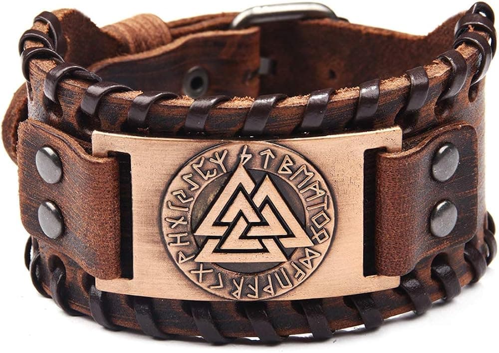 AZORA Viking Bracelet Bangle - Mens Adjustable Buckle Leather Cuff Bracelet Handmade with Nordic Amulet - Celtic Pagan Jewelry of Talisman
