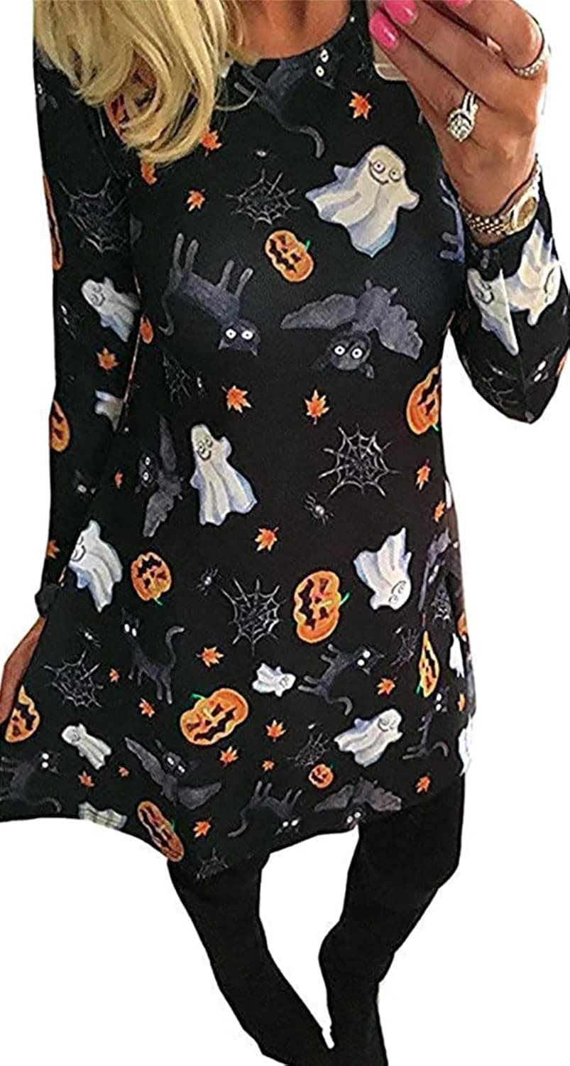 For G and PL Women's Halloween Costume Skeleton Funny Long Sleeve Midi Dresses