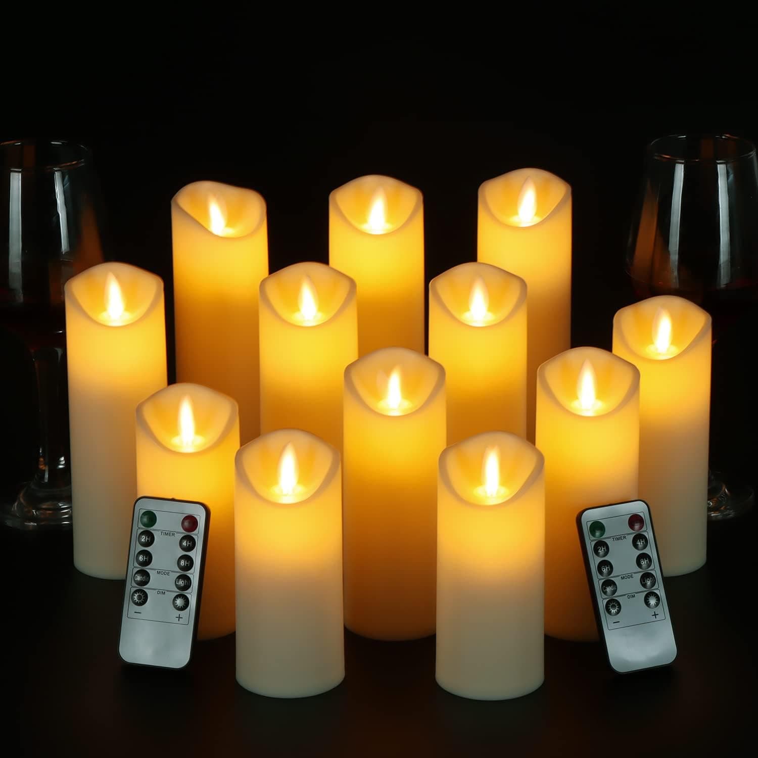 Artmarry Flickering Flameless Candles 12 Pack (D 2.2" x H 5" 6" 7" 8") LED Candles Pillar Outdoor Indoor Battery Operated Candles with Remote Control (Moving Wick, 12 Pack - 2.2" Diameter)