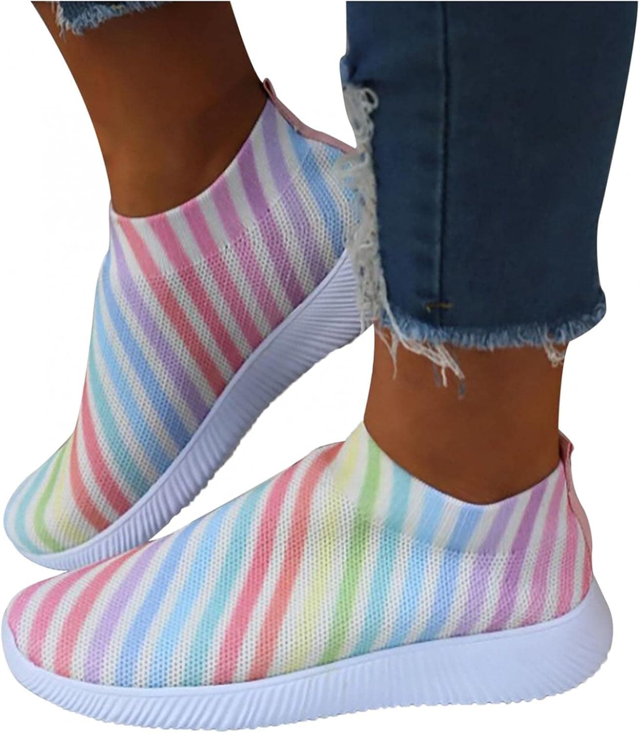 siilsaa Womens Sneakers Casual Lighweight Shoes Breathable Mesh Colorful Slip On Running Flat Shoes Tennis Walking Shoes