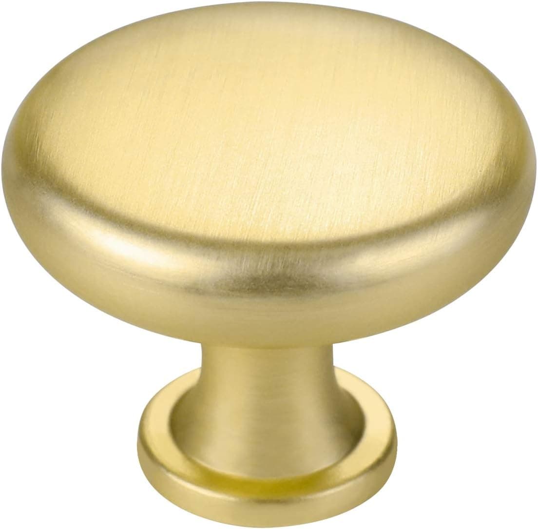 homdiy Cabinet Knobs Brushed Brass Drawer Knobs 5Pack - HDLS5551GD Modern Door Knobs Metal Cabinet Knobs Dresser Knobs for Dresser Drawers Gold Round Cupboard Knobs for Kitchen Cabinets