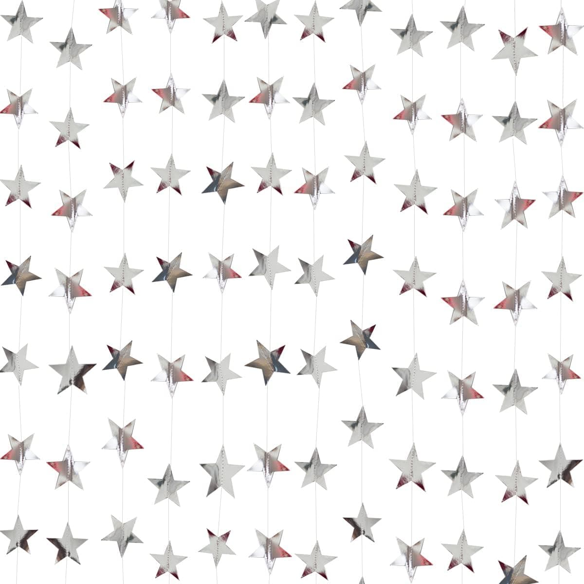 Silver Star Garland Banner Decorations - 156 Feet Bright Silver Paper Garland Hanging Decorations, Glitter Silver Star Bunting Banner for Wedding, Birthday, Holiday, Christmas Party