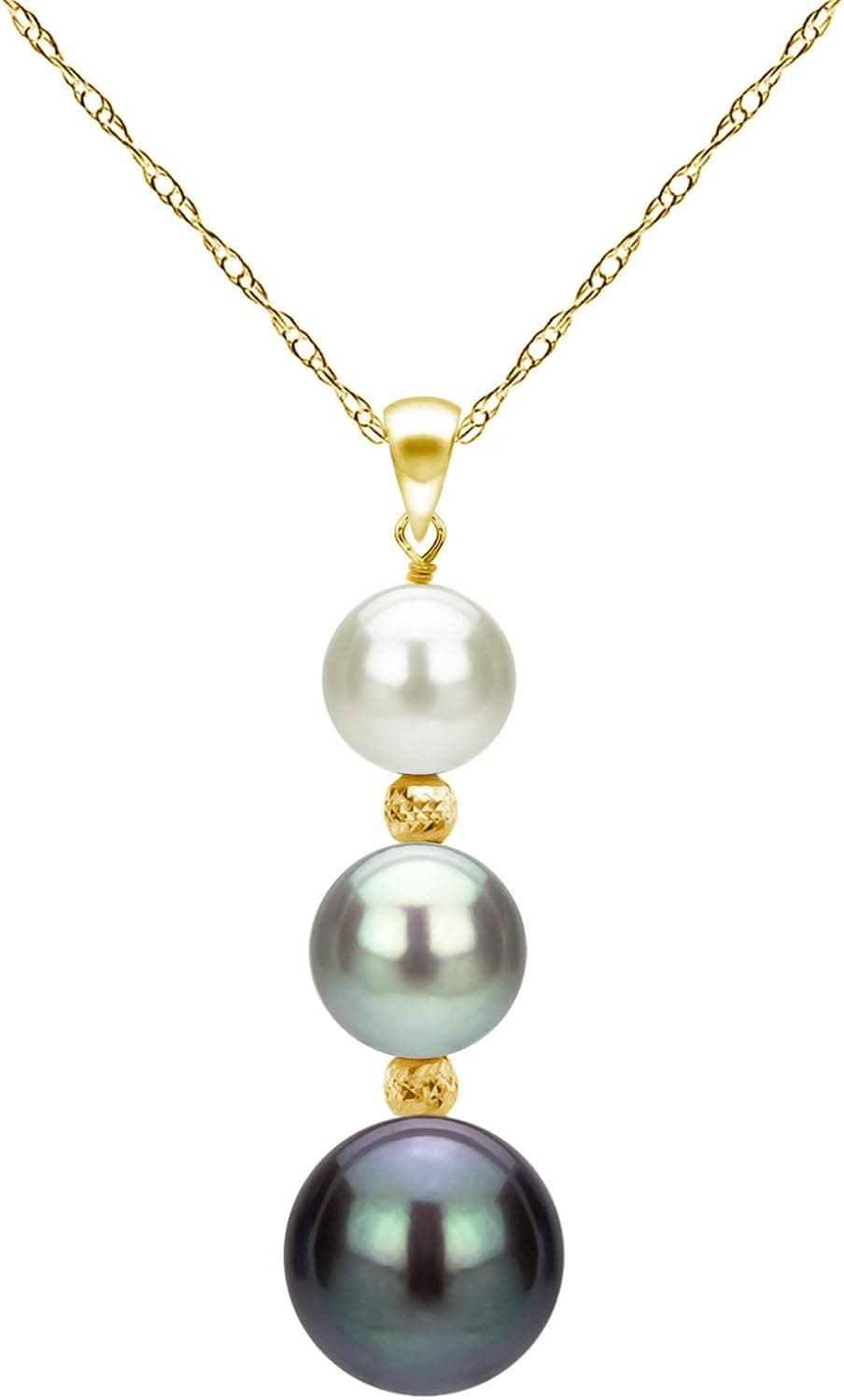 14K Yellow Gold Graduated 5-9.5mm Multi-colors Freshwater Cultured Pearl Pendant Necklace, 18"