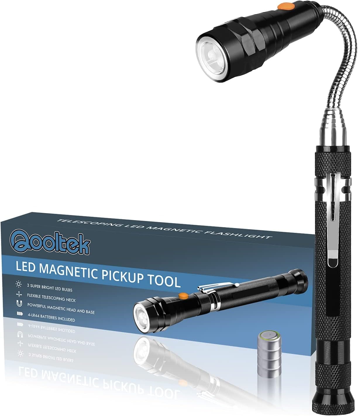 Qooltek Telescoping Magnetic Pickup Tool with LED Flashlight, 360 Swivel Adjustable and Flexible Telescoping Neck, Unique Tool Gadget Gifts For Men, Dad/Father, Husband, Boyfriend
