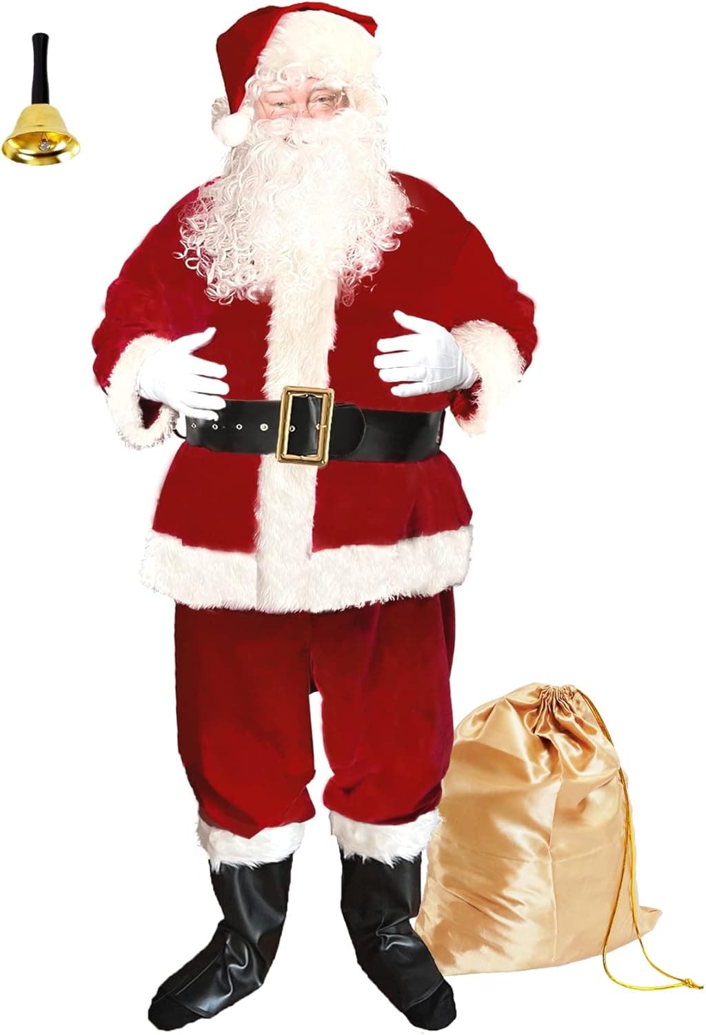 ADOMI Santa Claus Costume for Men Adults Santa Suit 11pcs Red Velvet Deluxe Christmas Clause Outfit Cosplay Holiday Set