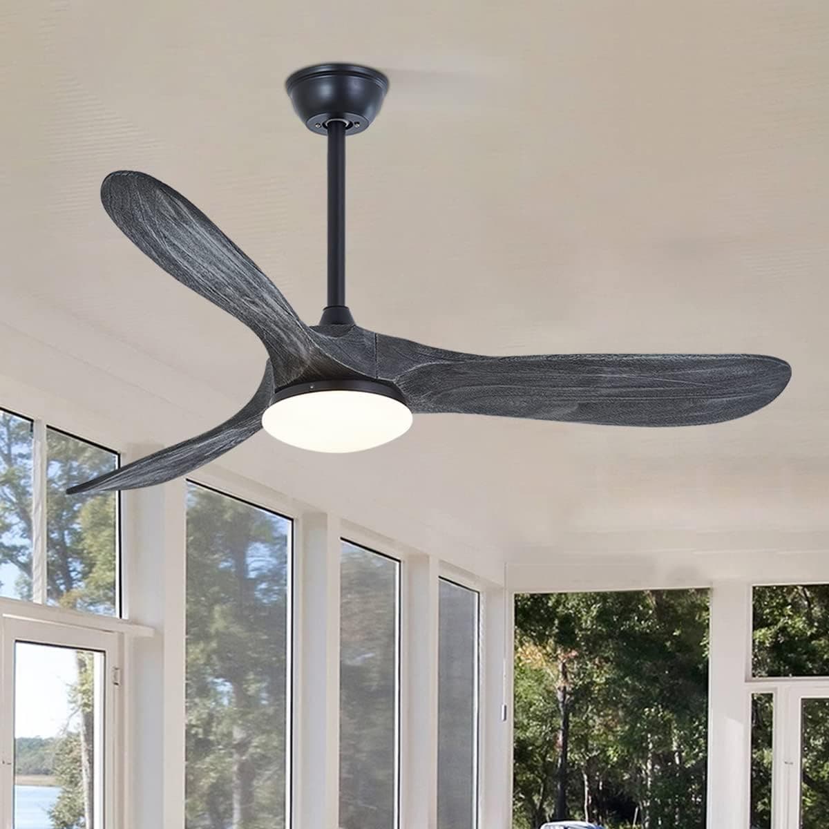 52" Gray Ceiling Fans for Patios with Light, Ceiling Fan with Light and Remote, Modern 3 Wood Blades with Three Color Temperature LED Light, 6-Speed Reversible DC Motor