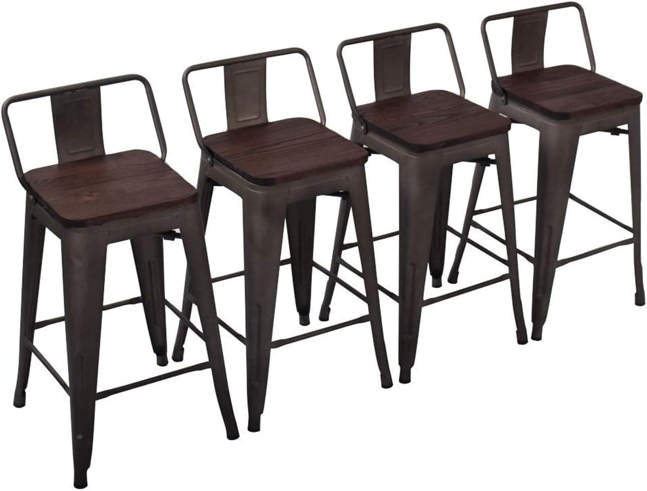 Yongchuang 24" Metal Bar Stools Set of 4 Counter Height Stools with Wood Top Low Back Gunmetal