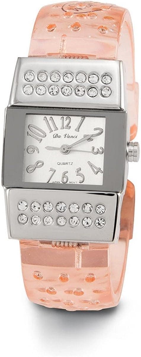 New Women’s Pink Acrylic Band CZ Quartz Bangle Watch