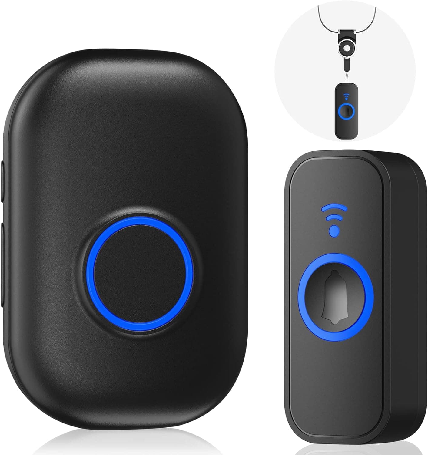 Wireless Doorbell, Amicoson Doorbell with Neck Safe Hanging Rope, Waterproof Wireless Door Bell for Home at 820 Feet Range Operating with 38 Melodies, LED Flash, 4 Levels Adjustable Volume