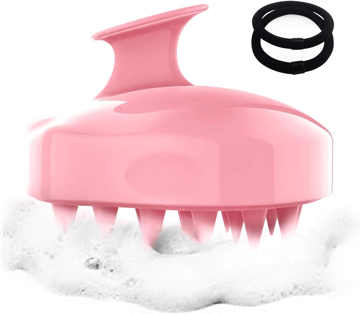 Hair Scalp Massager Shampoo Brush, Colorfarm Hair Massager with 2 Hair Ties Silicone Scalp Scrubber for Thick Or Thin Hair (Pink)