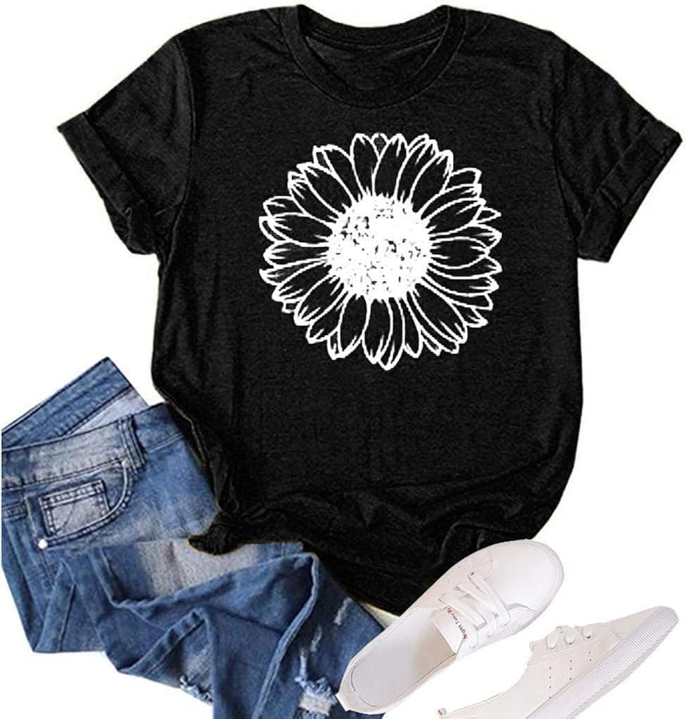 GLIGLITTR Women's Summer Sunflower T Shirt Cute Flower Graphic Loose Tees Crew Neck Short Sleeve Casual Tops