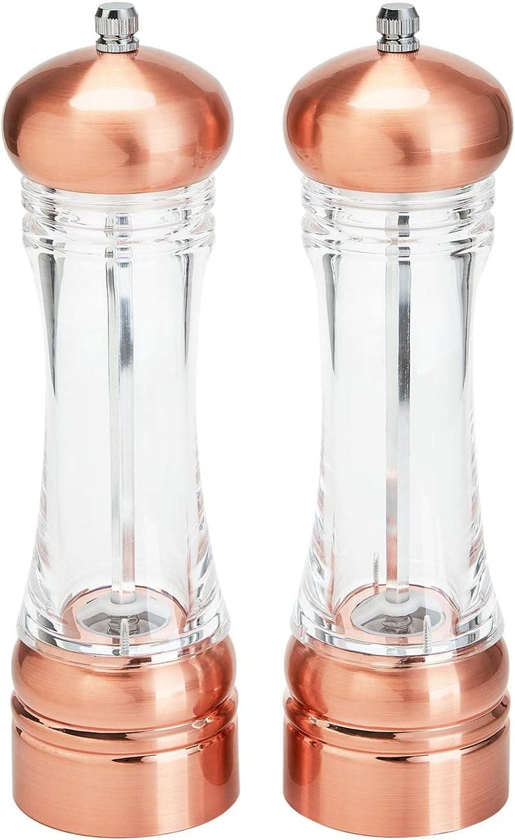 8inches Acrylic Manual Pepper Grinder, Clear Refillable Salt and Pepper Mill with Adjustable Coarseness Ceramic Mechanism, for Kitchen Restaurant by DEERLET (1pc)