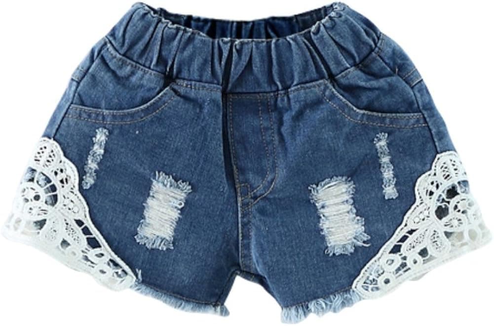 Kids Girls Denim Shorts, Baywell Lace Ripped Denim Pants Kids Stretchy Hot Pants
