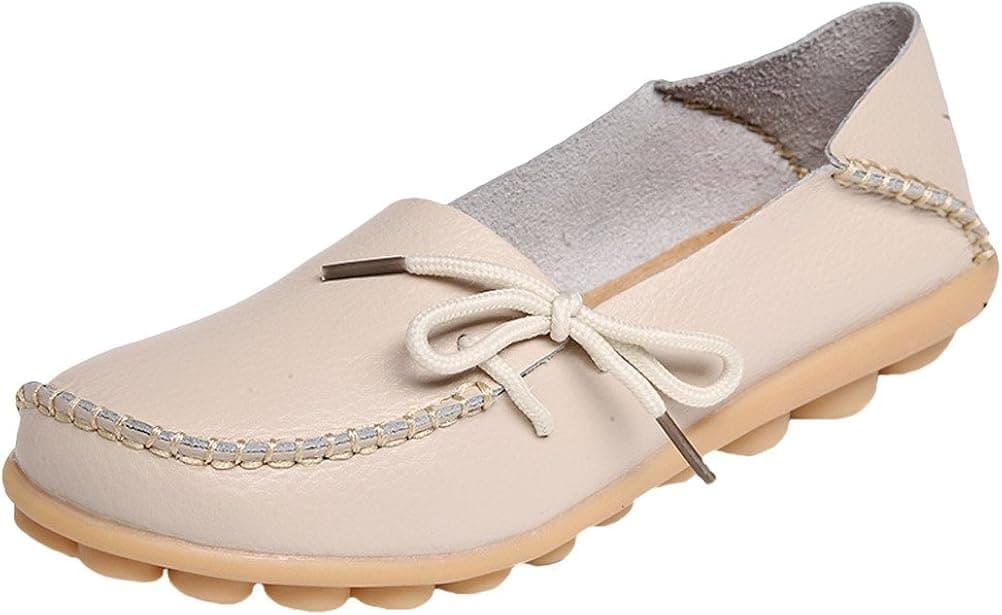 Mordenmiss Women's Casual Solid Color Moccasins Leather Loafer Shoes 42 Style 1-Sand