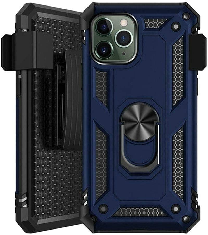 MyFavCell Cell Phone Case Cover Compatible for Samsung Galaxy A01, with [HD Tempered Glass Screen Protector] Premium Quality for Ultimate Protection (Blue/Black Ring Stand Holster)